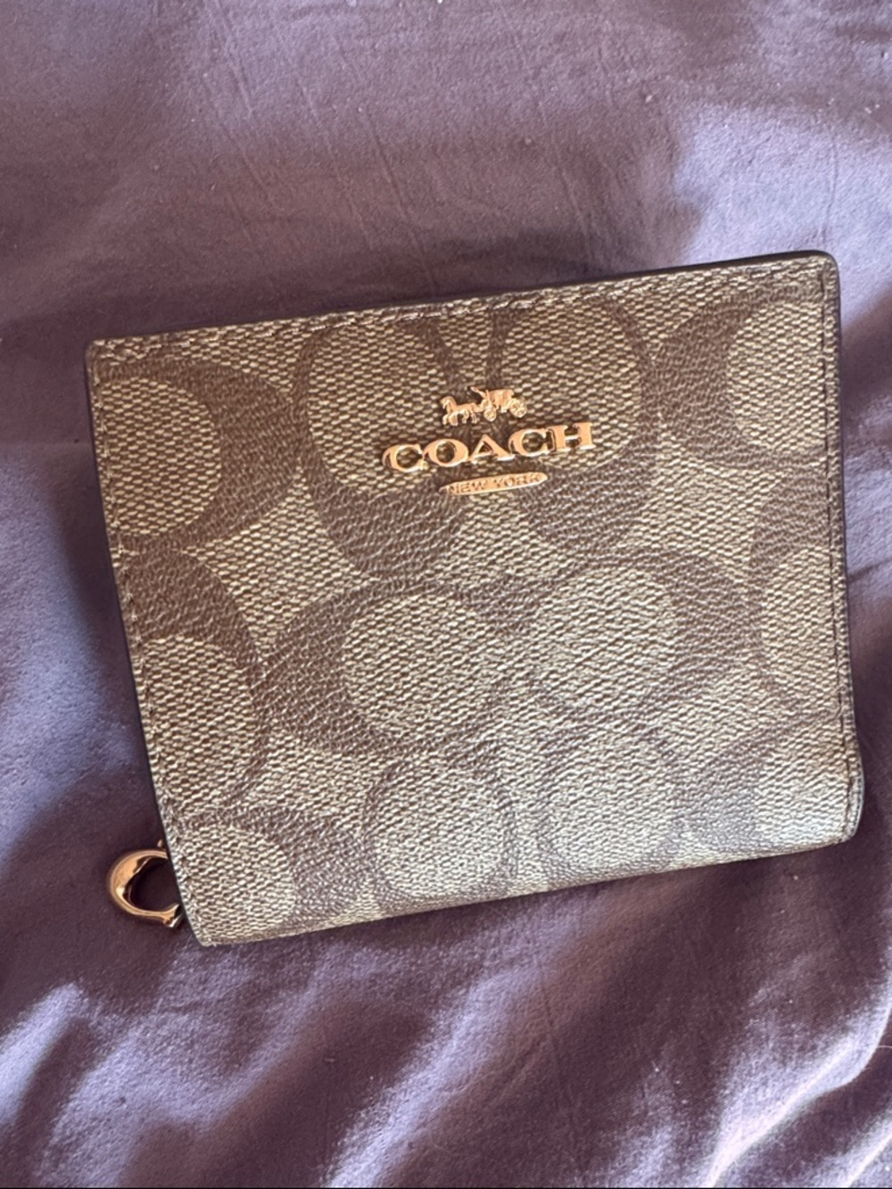 Coach Brown Signature Canvas Bifold Wallet with Gold Logo